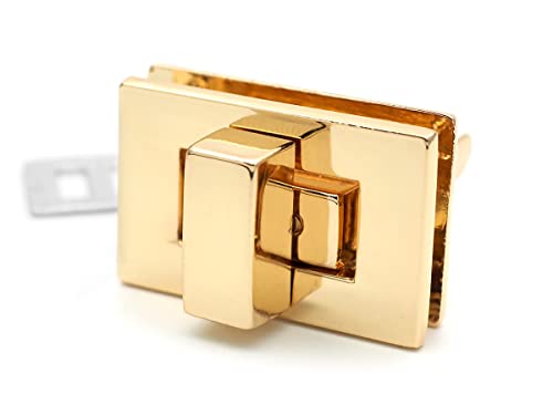 Craftmemore 2Sets 1-1/8" Rectangle Turn Lock Clasp Purse Closure Twist Lock Leathercraft Accessory Purse Lock (Gold) #TOP5