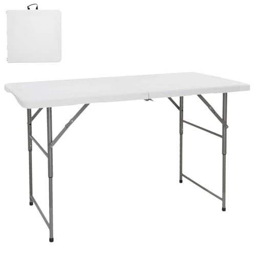 LOLAhome Mesa Plegable, Regulable en 3 Alturas, de Acero Anticorrosión y HDPE (De 122x60x74 cm) | Resistente, fácil Transporte, fácil Montaje | Ideal Acampadas, Picnic, Catering, Jardín, Terraza