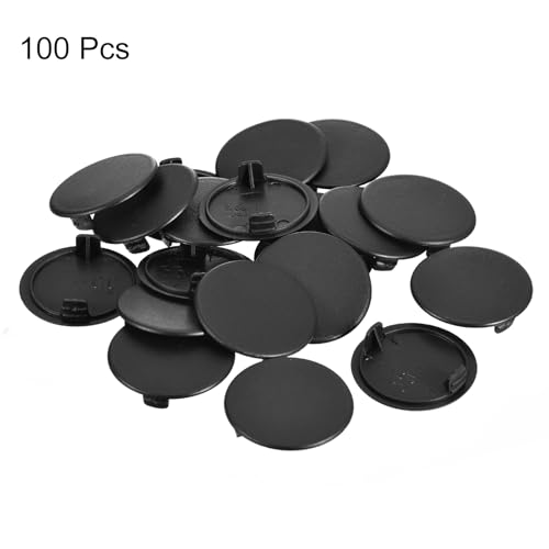 Image of uxcell 100Pcs Hinge Hole Covers, 35mm(1 3 /8 inch) Dia Plastic Concealed Hole Cover Round Flush Type Cap for Furniture Cabinet Cupboard, Black