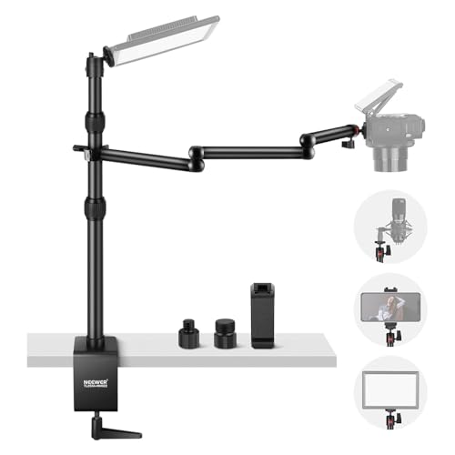 NEEWER   Soporte de Mesa telescópico para cámara, con Brazo Plegable en Tres Partes, 1,2 m, con Pinza de teléfono, rótula para luz LED, micrófono TL253A+MH022