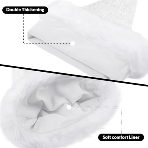 KONVINIT White Christmas Santa Hat Adult,Fluffy Sparkly Santa Claus Hat Plush Santa Hat with Double Lining for Christmas Party or Costume,Luxury Father Christmas Hat for Men and Women,white - Image 4