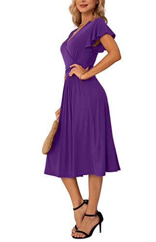 Image of GRECERELLE Spring Summer Dress for Women Casual Ruffle Short Sleeve Wrap V-Neck Dress
