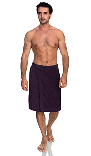 TowelSelections Men s Wrap Adjustable Cotton Terry Shower Bath Gym Cover Up with Snaps Small Large Indigo