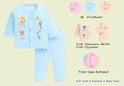 Image of Tiny Tooth Baby's Boy's Girl's Full Sleeves Cotton Dress, Vests, Jhabla, T-Shirt with Pyjama Pant Dress Combo Set for Infant Toddler New Born Baby Clothes