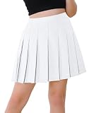 Girls Pleated Skirt, High Waist Tennis Plain A-line Mini School Uniform Aesthetic Skirt with Lining Shorts, White, Size 11-12 Years = Tag 160