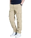 DOWMQ Men's Cargo Pants Stretch Sweatpants Elastic Drawstring Casual Workout Joggers Hiking Tactical Pants with 6 Pockets Light Khaki,M