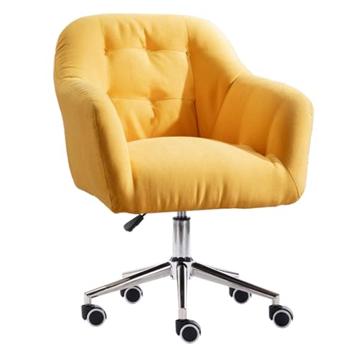 Silla de oficina moderna – Sillón giratorio con ruedas silenciosas, silla de escritorio ajustable con respaldo medio, silla de trabajo tapizada para el hogar y la oficina (amarillo)