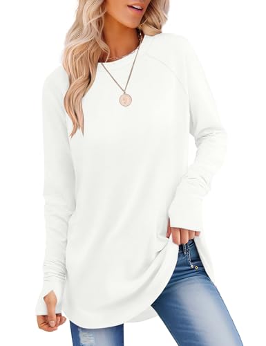 VVK Womens Long Sleeve Shirts Crew Neck Tunic Tops to Wear with Leggings Casual Loose Fit Thumb Hole T-Shirts
