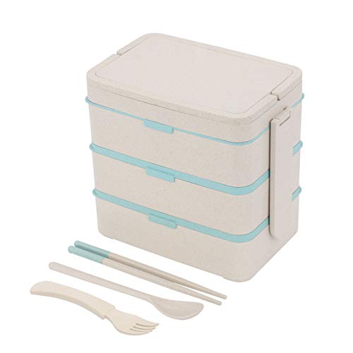 MorNon Lunch Box 3-Layer Bento Box Wheat Straw Eco-Friendly Lunch Box with Knife and Fork for Lunch Sandwich Snack Packing Box