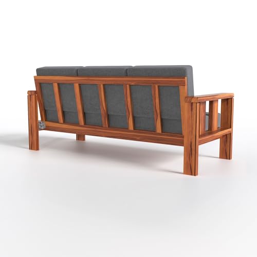 Image of Sheesham Wooden Sofa Set 3 Seater Sofa for Living Room, Office, Home Furniture, 3 Seater Sofa Set with Cushion in Natural Teak Finish | sheesham wood