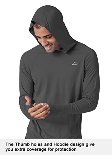 Image of Willit Men's UPF 50+ Sun Protection Hoodie Lightweight Long Sleeve Fishing Shirt Loose Fit Swim Rash Guard, Deep Gray, Large
