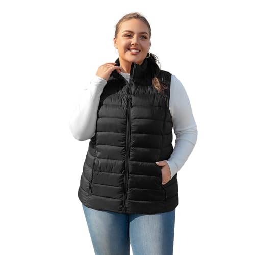 Plus Size Puffer Vest Women 1X-7X Water-Resistant Puffy Winter Vest Packable Lightweight Puffer Vest