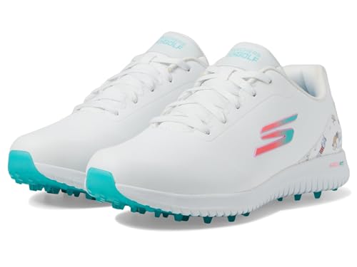 Skechers Women's Max Arch Fit Golf Shoe Sneaker, White Dogs Waterproof, 9