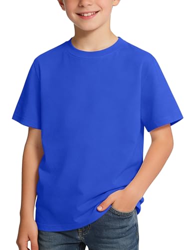 BOOPH Boys Shirts Short Sleeve T-Shirts Kids Basic Crew Neck Tops Casual Cotton Tees Clothes 11-12 Years Royal Blue