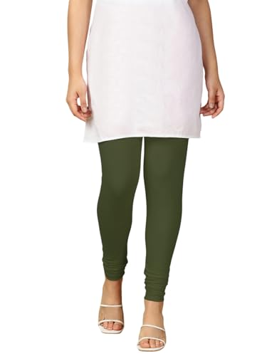 Image of Lux Cozi PYNK Solid Premium Cotton Lycra Churidar Leggings for Women | Regular Fit Elastic Waist Full Length Women Leggings | Free Size