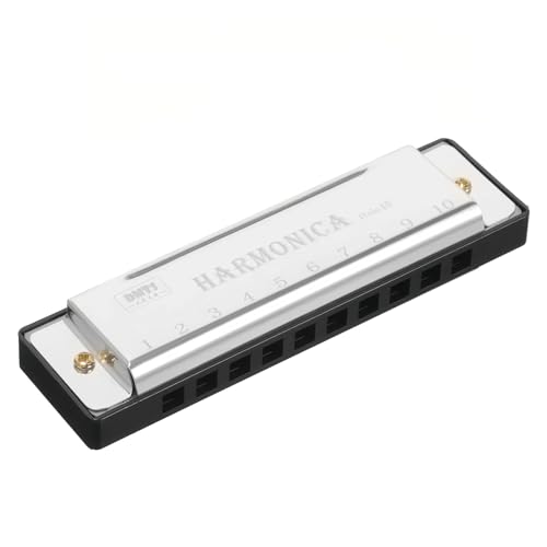 Harmonica 10 Holes Key of C, 20 Tones Diatonic Blues Mouth Organ - Ideal for beginners, Includes Protective Case-Silver