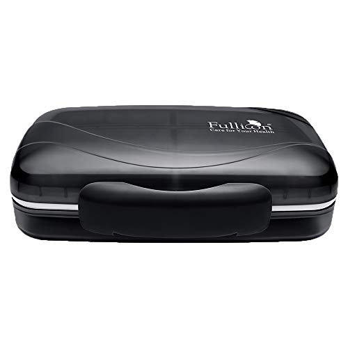 Travel Pill Organizer Large Portable Medication Organizer, Fullicon Oversize 8 Compartment Pill Box, Vitamin Travel Case Pill Holder - Airtight & Moistureproof (Black)