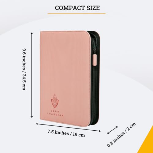 Image of Card Guardian - 4 Pocket Premium Binder for 160 Cards (Pink) | Zipper Closure and Side Loaded Pockets | Compatible with Trading & Sports Cards including Magic the Gathering, Yugioh, Baseball Cards