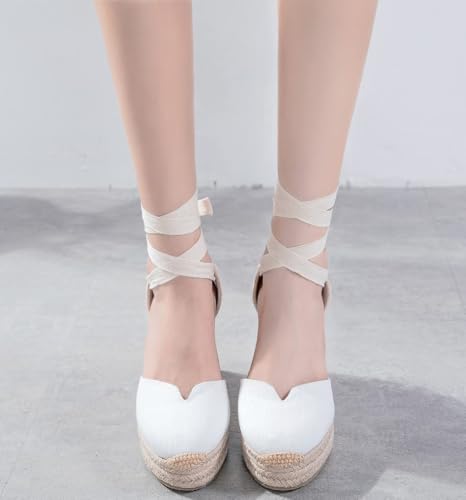 Image of Womens Espadrille Wedge Sandals Closed Toe Platform Lace Up Ankle Strap Slingback Summer Dress Shoes