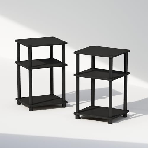 Image of Furinno Just 3-Tier Turn-N-Tube Open Storage Nightstand, 2-Pack, Plastic Poles, Americano /Black