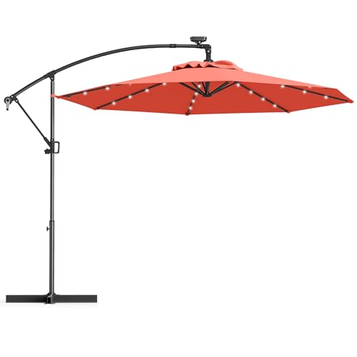 RELAX4LIFE Ombrellone da Giardino 300 cm, Parasole con Luci LED, Inclinazione Regolabile, da Esterno per Patio, Cortile, Ristorante o Bar (Arancione)