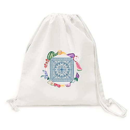 Sac en tissu pliable bleu Talavera pour fruits et légumes sac à sangle réutilisable