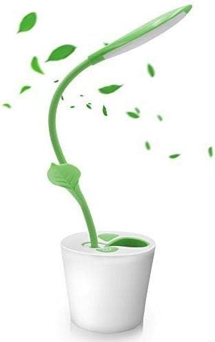 LED Desk Lamp Reading Night Light with Rechargeable USB Cable, Flexible Neck, 3 Levels of Dimmable Touch-Sensitive Office Study Table Lamp and Cute Plant Pen Container (Green-B)