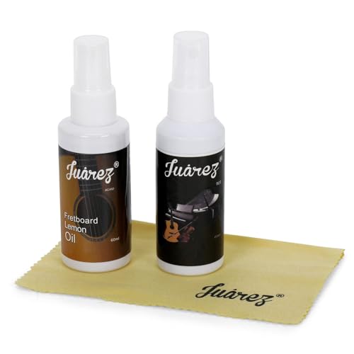 JUAREZ Zestaw do czyszczenia gitary 100 ml olejek cytrynowy do podstrunnicy i 60 ml lakier wodny do korpusu gitary + ściereczka z mikrofibry do gitar akustycznych, elektrycznych i