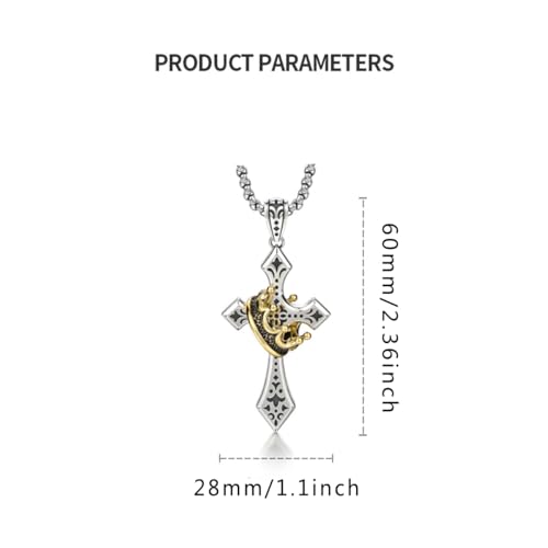 Stainless Steel Mens Cross Necklace 24 inch Silver Plated Crown Dainty Cross Chain Pendant Jewelry Gift4