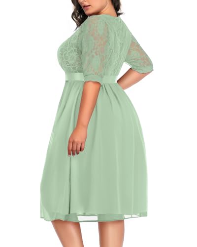 Image of Pinup Fashion Plus Size Lace Chiffon Wrap V Neck Dresses Women Cocktail Wedding Guest Midi Dress