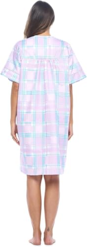 Image of Casual Nights Women's Snap - Front House Dress Short Sleeve Woven Housecoat Duster Lounger Robe with Pockets
