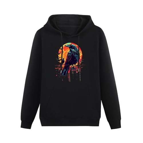 Watercolor Raven Moon Crow Unisex Casual Hoodies Long Sleeve Lightweight Pullover Tops Loose Sweatshirt with Pocket3
