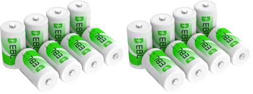 Image of EBL Pack of 16 10000mAh Ni-MH D Cells Rechargeable Batteries, Battery Case Included