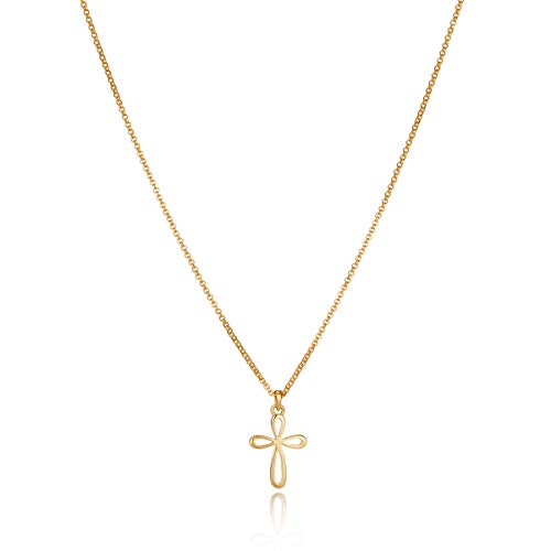 18ct Gold Plated Sterling Silver Rounded Cherish Cross Necklace For Girls. Dainty Teen Jewelry Birthday Present, Baptism Gifts For Girl, Thanksgiving Gifts, Celebrations, Sweet 16