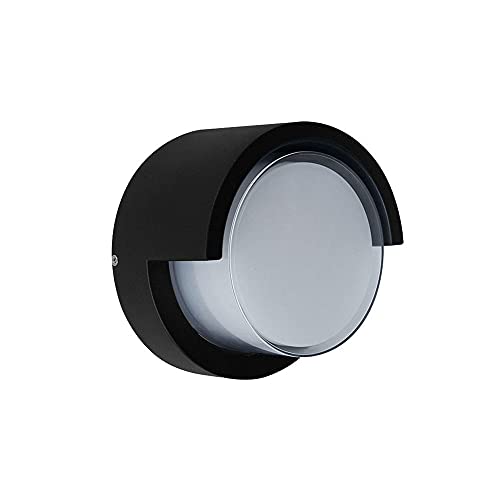 Lámpara de Pared LED Redonda Negra para Exterior, Resistente al Agua y al Polvo, para Interiores y Exteriores, de Doble Uso, Fabricada en Aluminio Fundido a presión Mate, con Pantalla de PC de do
