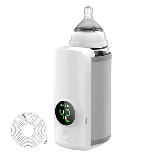 WDKXCN Baby Flaschenwärmer Unterwegs, 6000 MAh Tragbarer Babyflaschen Wärmer mit 6 Einstellbare Temperatur und LCD-Display, USB Fläschchenwärmer für Unterwegs und Zuhause (Weiß)