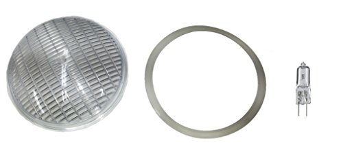 YMBERSA Kit reparación Recambio Piscina. Lente Transparente + Junta de Silicona D.178 mm. + Bombilla halógena 90w/120V. para Foco Plano