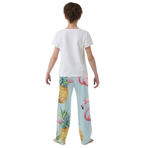 Flamingo Pineapple Floral Boys Long Pants Soft Trousers Elastic Waist Kids Lounge Bottoms with Pockets S-XL3