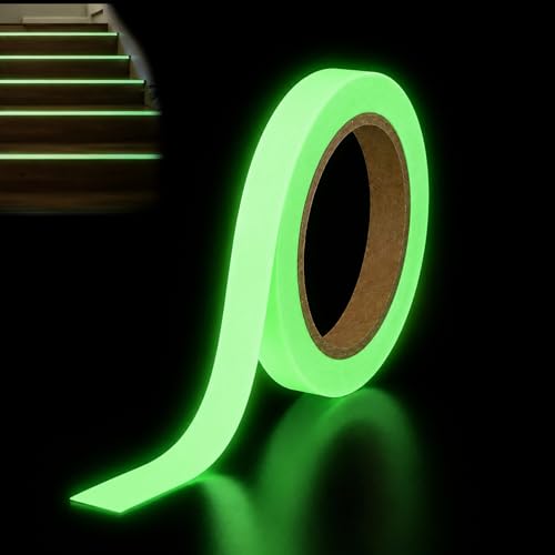 Huxiny Autocollant Phosphorescent, 10m*1cm Ruban Phosphorescent, Fluorescent, Bande Fluorescente Autocollante, Ruban Fluorescent Adhesif, pour Escaliers, Murs,Couloirs,Marches et Panneaux de Sortie