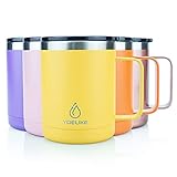 Yoelike 15oz Coffee Mug with Handle and lid, Stainless Steel, Dishwasher Safe, Powder Coated, Vacuum...