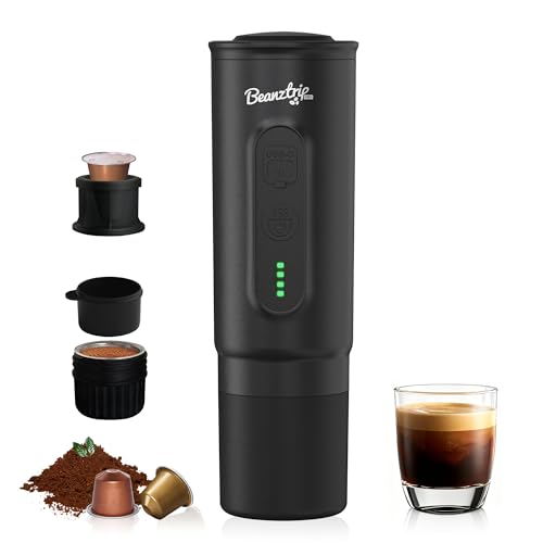 BeanzTrip Portable Electric Espresso Maker – 20Bar, Self-Heating, USB-C Compatible with NS Capsule & Ground Coffee, Mini Espresso Machine for Camping, RV, Hiking & Office, Perfect Gifts for Men