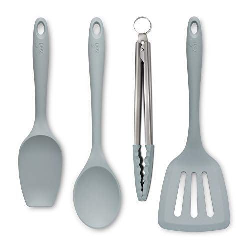 Zeal JSET40B - Set di 4 pinze da cucina in silicone, antiaderente, per spatola, cucchiaio e cuoco, colore: blu uovo d'anatra