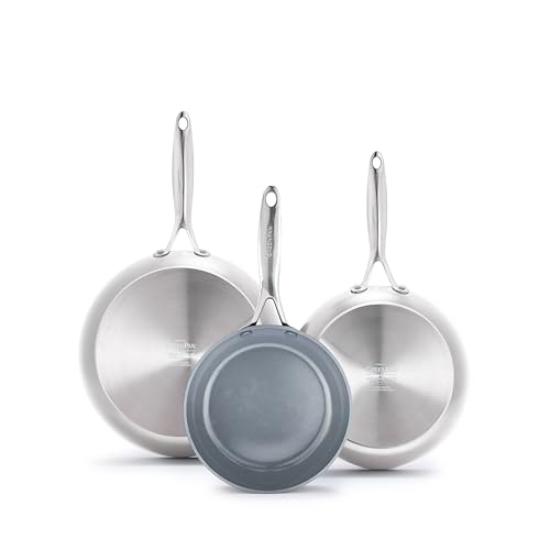 Comparison: Best Greenpan Valencia Pro Set 11 GreenPan Valencia Pro Tri-Ply Stainless Steel 8” 10” & 12” Frying Pan Skillet Set, Ceramic Nonstick PFAS-Free Coating, Multi Clad Cookware, Induction, Dishwasher Oven and Broiler Safe