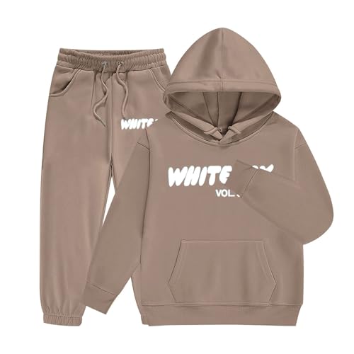 Tracksuit Set Kids Girls - Long Sleeve Pullover Sweatshirt and jogging Bottom Outfits Sets for Girls 2 Piece Fashion Y2K Boys Activewear Back to School Jumper Activewear (Khaki, 12-13 Years)