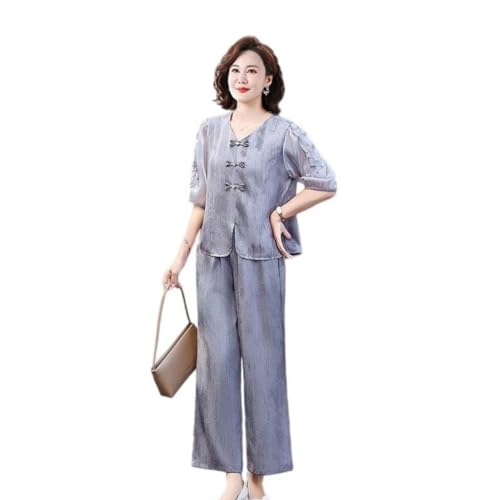 Pantalones palazzo de pierna ancha y camiseta de manga corta con detalles de estilo chino