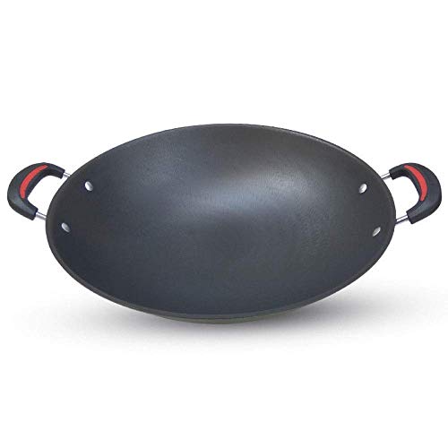 Cast Iron Wok Pan Non-Stick Non-Coated Round Bottom Double Ear Thickened Non-Rusty Old-Fashioned Household Multifunctional Gas Wok,51cm