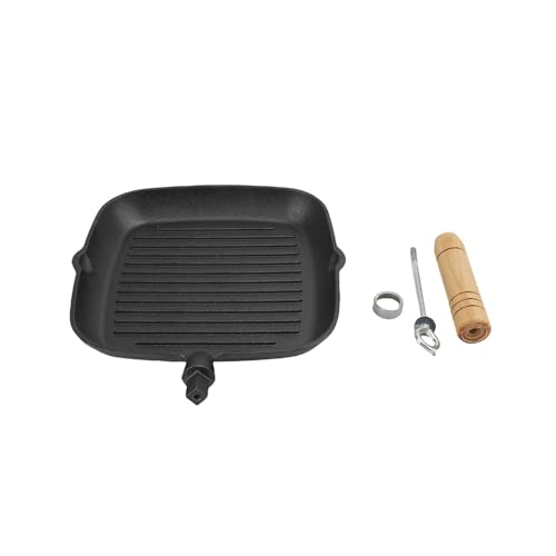 Sartén para Carne con Rayas Antiadherentes de Hierro Fundido para una Deliciosa Reunión de Cocina Casera con de Madera para Estufa de Gas y Cocina de Inducción 8.46x8.86x1.18in