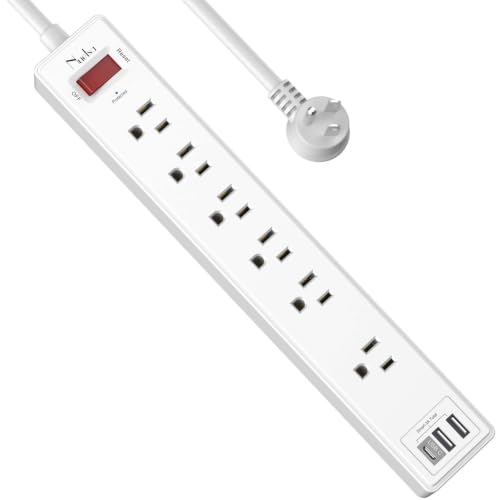 Image of 6Ft Power Strip Surge Protector - Nuetsa Extension Cord with 6 AC Outlets and 3 USB Ports for Home, Office, Dorm Essentials, 1680 Joules, ETL Listed, White