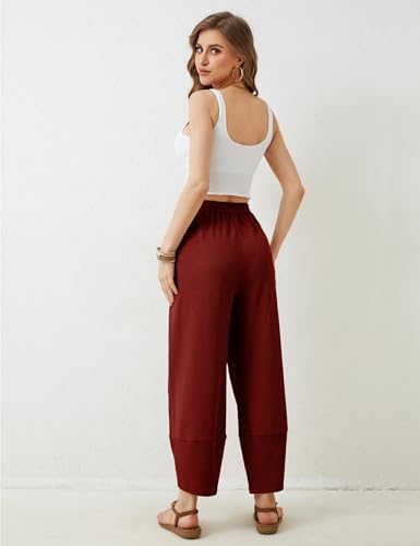 Image of Himosyber Women Cotton Pants Wide Leg Pants Casual Loose Baggy Elastic Waist Beach Palazzo Harem Pants