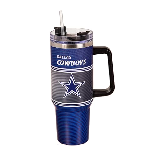 NFL Dallas Cowboys Stainless Steel Tumbler with Handle and Straw 40oz Double Wall Insulated Cup with Lid BPA-Free Water Bottle Officially Licensed Football Travel Mug for coffee tea